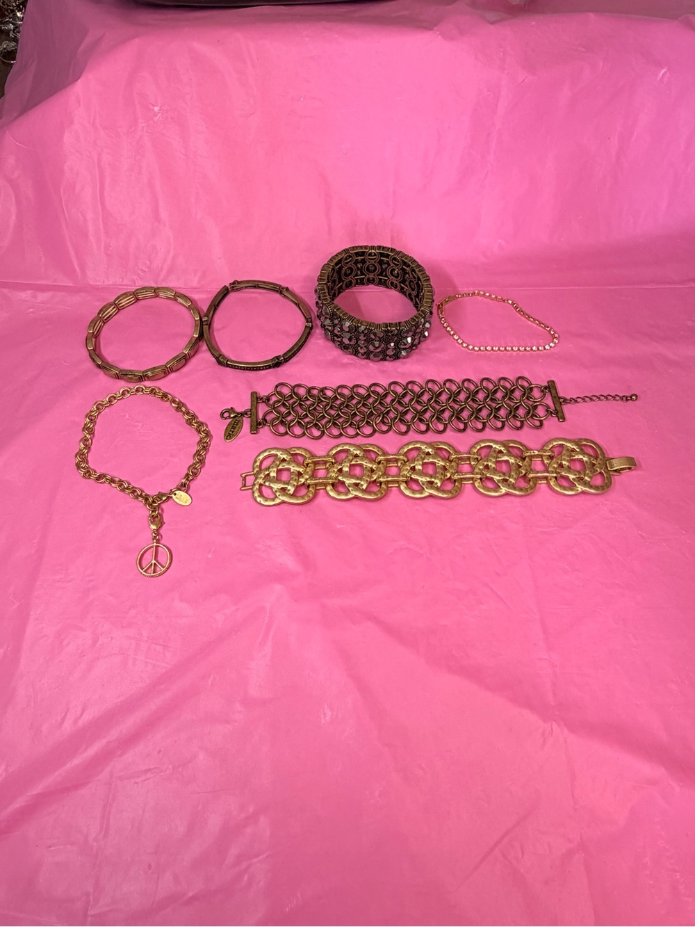 Lot Statement Gold-Tone Women's Bracelet Set of 7 - Layered Link & Charm Styles